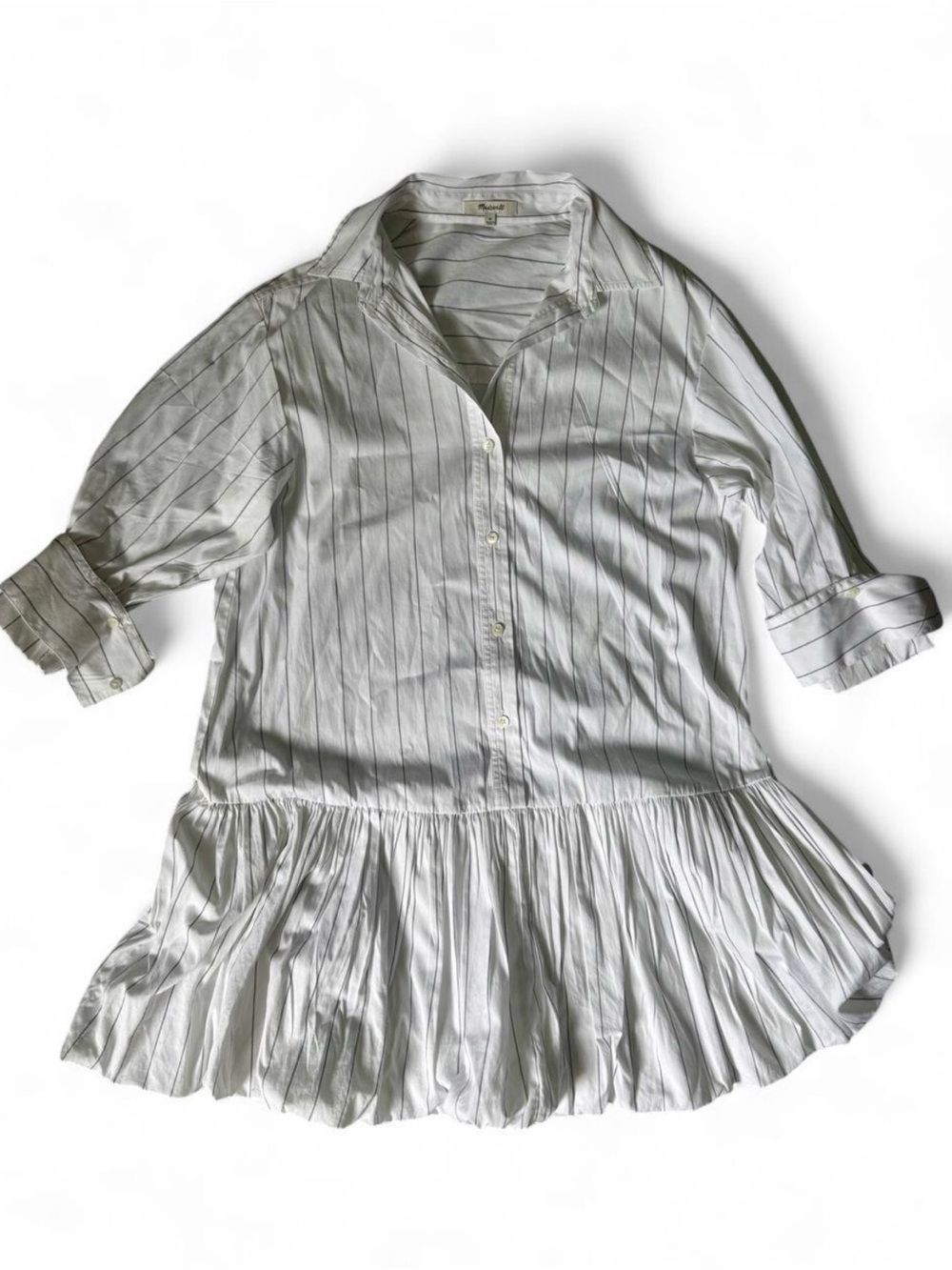 NEW WITHOUT TAGS Madewell Bubble Hem Mini Shirtdress Pinstripe Poplin Cotton Whi